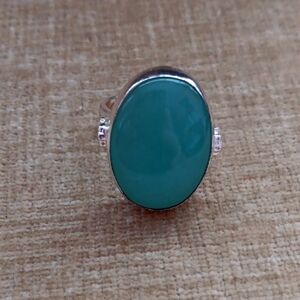 Silver and Green Oval Ring
